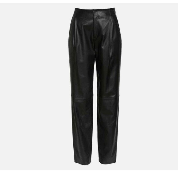 VINCE Leather Trousers Black Pleat Front Pants - Picture 6 of 12